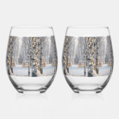ウィナー樺の木ツリーフォレストゴールデンホリデーライト ステムなしワイングラス (左)