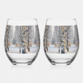 ウィナー樺の木ツリーフォレストゴールデンホリデーライト ステムなしワイングラス (右)
