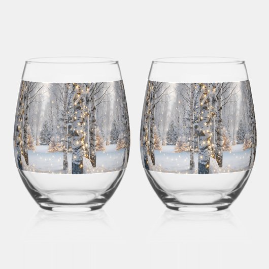 ウィナー樺の木ツリーフォレストゴールデンホリデーライト ステムなしワイングラス (右)