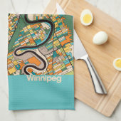 ウィニペグの地図/青 キッチンタオル (四つ折り)