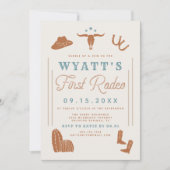 ウィノナ　バーントオレンジ　ブルー　カウボーイ　ファーストロデオ　バースデー 招待状 (正面)