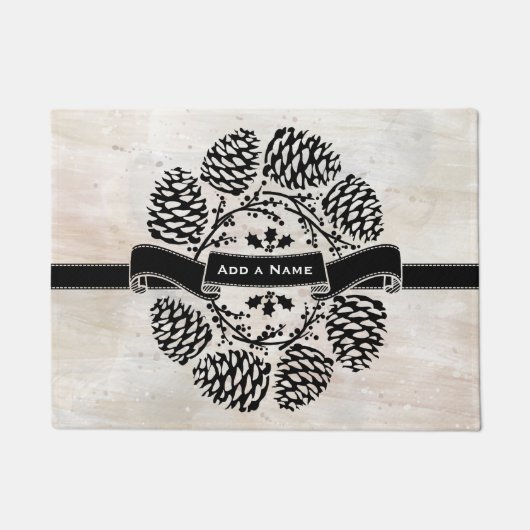 ウィパーソナライズされたンターホリーパインコーンスローレル ドアマット (正面)
