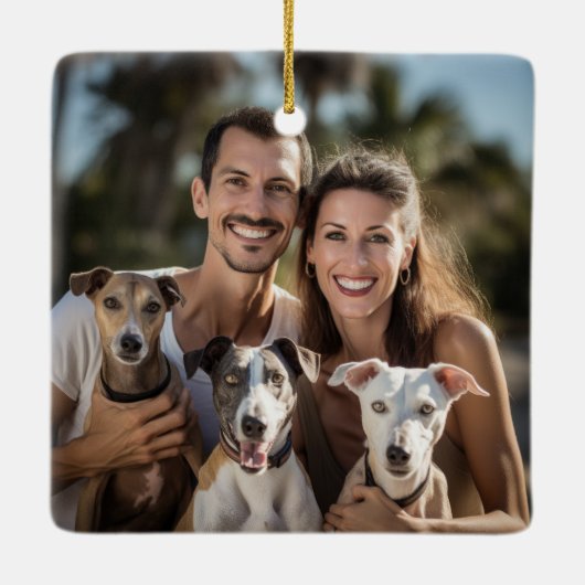 ウィペットとグレイハウンド犬の救助の休日の写真 セラミックオーナメント (裏面)