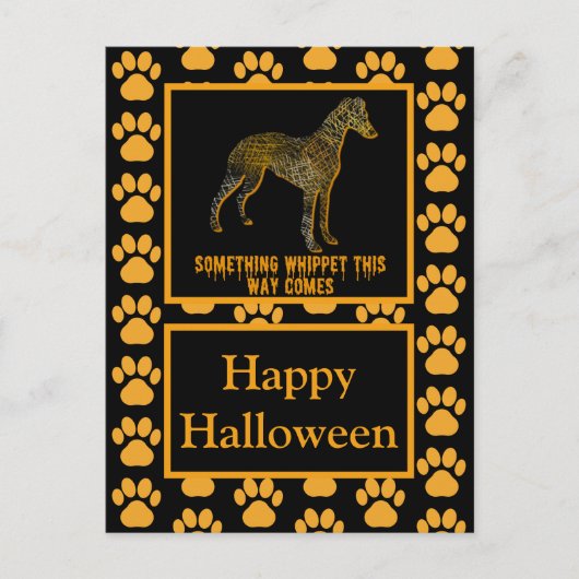 ウィペットイタリアングレイハウンド犬シルエットハロウィーン ポストカード (正面)