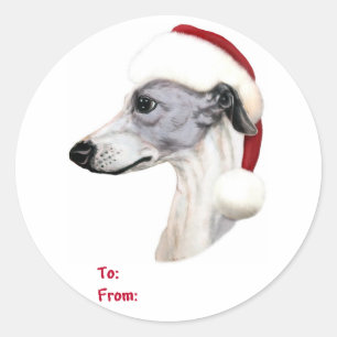 ウィペットクリスマスブルー&ホワイトサンタギフトラベル ラウンドシール