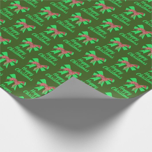 ウィペットシルエットグリーンクリスマスドッグ&グリーンボウ ラッピングペーパー (角)