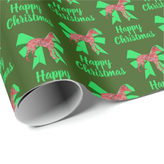 ウィペットシルエットグリーンクリスマスドッグ&グリーンボウ ラッピングペーパー (ロールコーナー)