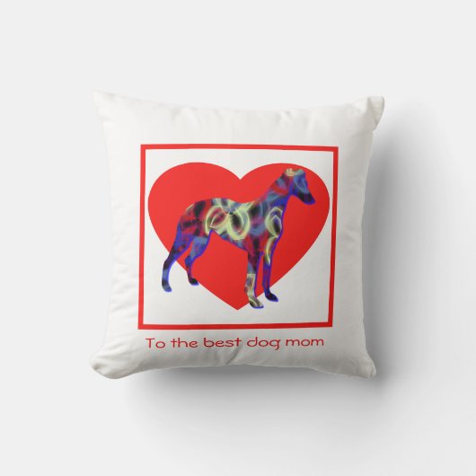 ウィペットシルエットドッグ赤いハート母の日 クッション (正面)