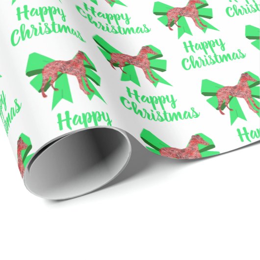 ウィペットシルエットホワイトクリスマスドッグ&グリーンボウ ラッピングペーパー (ロールコーナー)