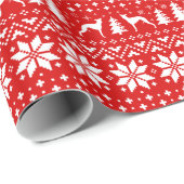 ウィペットシルエット犬クリスマスホリデーレッド ラッピングペーパー (ロールコーナー)