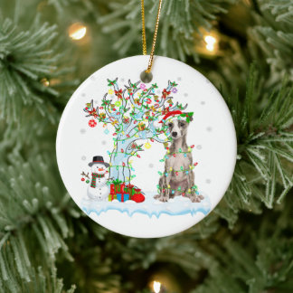 ウィペットドッグクリスマスツリー照明 | Santa Hat Gift セラミックオーナメント