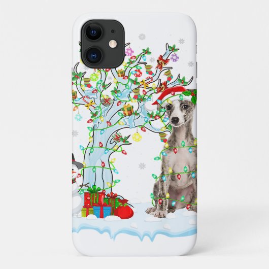 ウィペットドッグクリスマスツリー照明 | Santa Hat Gift Case-Mate iPhoneケース (裏面)