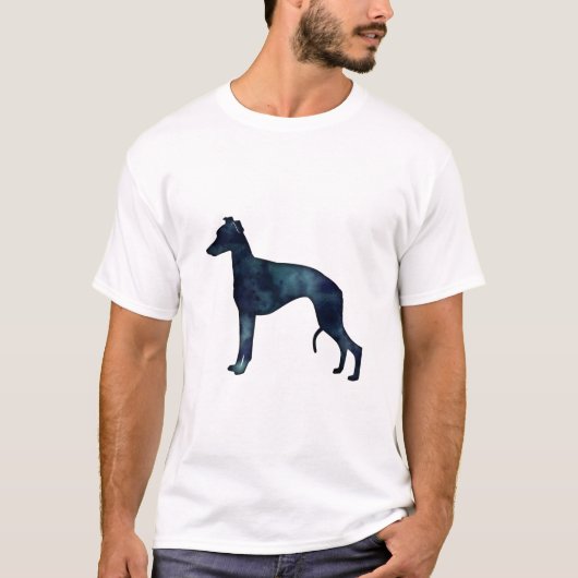 ウィペット犬が黒水色シルエットを育てる Tシャツ (正面)