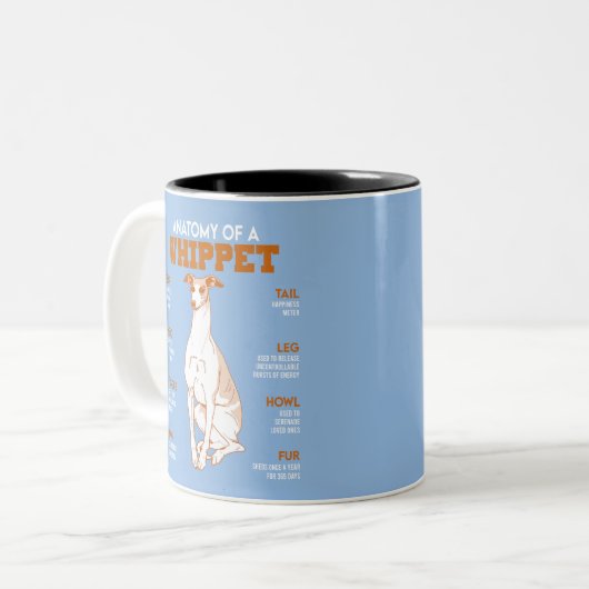 ウィペット犬の解剖図おもしろいの犬の解剖学 ツートーンマグカップ (正面左)