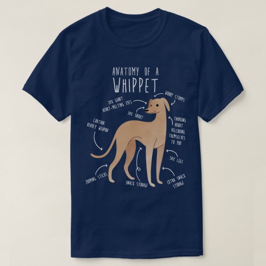 ウィペット犬の解剖学1 Tシャツ (デザイン正面)