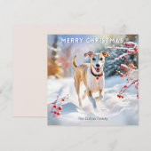 ウィペット犬の雪中散歩 クリスマスおめでとう シーズンカード (正面/裏面)