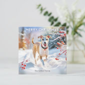 ウィペット犬の雪中散歩 クリスマスおめでとう シーズンカード (スタンド正面)