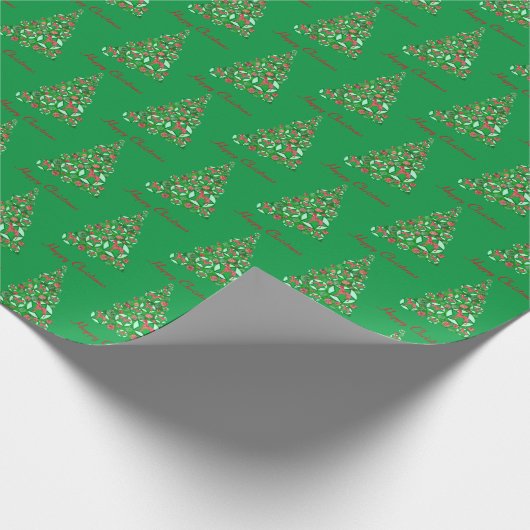 ウィペット犬クリスマスツリーホリデーグリーン ラッピングペーパー (角)