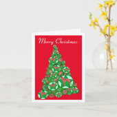ウィペット犬シルエットクリスマスツリーレッド カード (黄色い花)