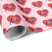 ウィペット犬シルエットバレンタインデーピンク ラッピングペーパー (ロールコーナー)