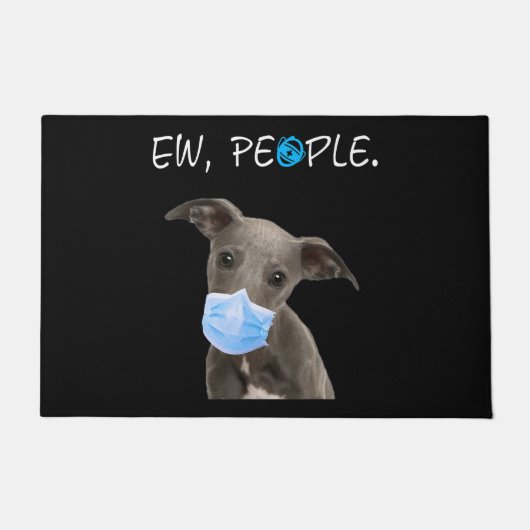 ウィペット犬Ew people顔マスクを着た犬 ドアマット (正面)