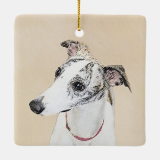 ウィペット絵画ズ – かわいいオリジナルドッグアート セラミックオーナメント (裏面)