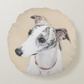 ウィペット絵画ズ – かわいいオリジナルドッグアート ラウンドクッション (正面)