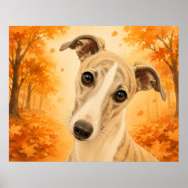 ウィペット 紅葉の森の犬 ポスター