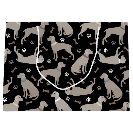 ウィマラナー・ボーンズとポーズブラック ラージペーパーバッグ (正面)