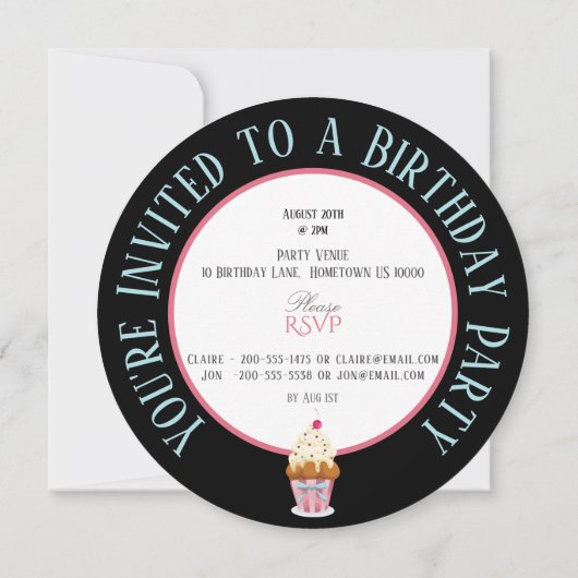 ウィミカルなカップケーキたくさんのアイシング子供の誕生日 招待状 (裏面)