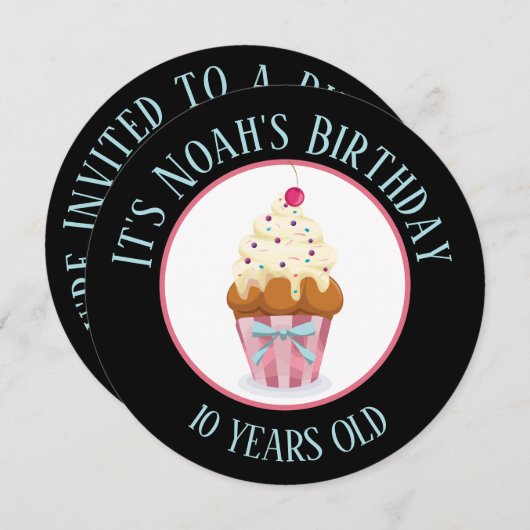 ウィミカルなカップケーキたくさんのアイシング子供の誕生日 招待状 (正面/裏面)