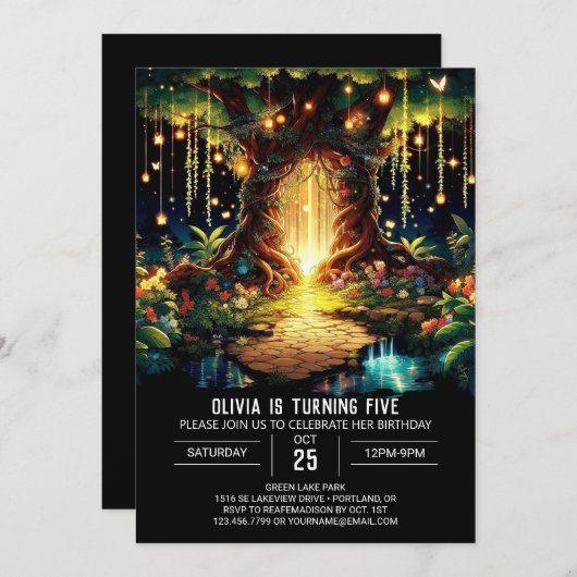 ウィミーブライトウッドランドデジタル誕生日 招待状 (正面/裏面)