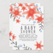 ウィムシかわいらしー赤フローラベビーシャワー招待状 招待状 (正面/裏面)