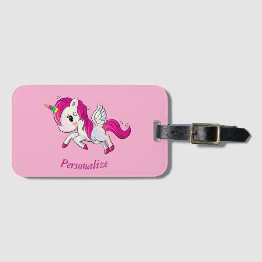 ウィムシクル飛んでいるユニコーンペガソスレインボーホーン ラゲッジタグ (正面横)