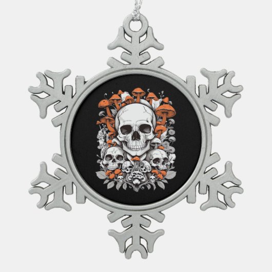 ウィムシゴススカル&マッシュルームヴィンテージ植物生殖 スノーフレークピューターオーナメント (正面)