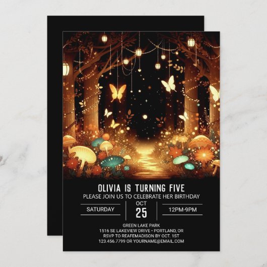 ウィムシモダンウッドランドデジタル誕生日 招待状 (正面/裏面)