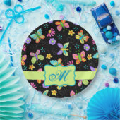 ウィムシモダンー蝶ブラックグリーンモノグラム ペーパープレート (パーティー)