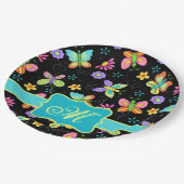 ウィムシモダンー蝶ブラックターコイズモノグラム ペーパープレート (アングル)