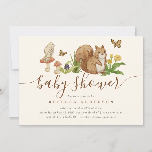 ウィムシーなウッドランドの動物男女兼用の赤ちゃんシャワー 招待状 (正面)