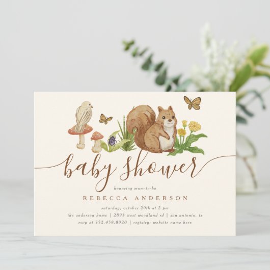 ウィムシーなウッドランドの動物男女兼用の赤ちゃんシャワー 招待状 (スタンド正面)