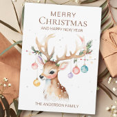 ウィムシーな水の色クリスマス装飾トナカイのフラット シーズンカード
