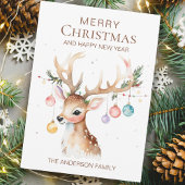 ウィムシーな水の色クリスマス装飾トナカイのフラット シーズンカード