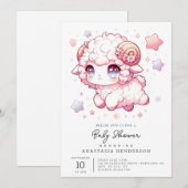 ウィムシーな羊の赤ちゃんシャワー 招待状 (正面/裏面)