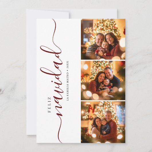 ウィムシーのスクリプトFeliz Navidadクリスマスダークレッド シーズンカード (正面)