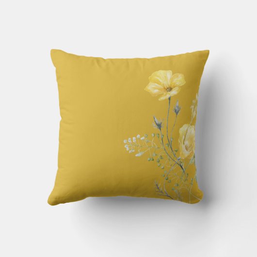 ウィムシーのワイルドフラワーマスタードイエロー名 クッション (裏面)