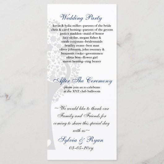 ウィムシーの木ネイビーブルーロブバード結婚式 プログラム (裏面)