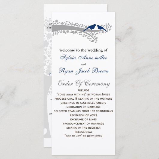 ウィムシーの木ネイビーブルーロブバード結婚式 プログラム (正面/裏面)