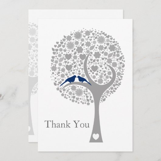 ウィムシーの木ネイビー青いロブバード結婚の感謝を感謝 サンキューカード (正面/裏面)