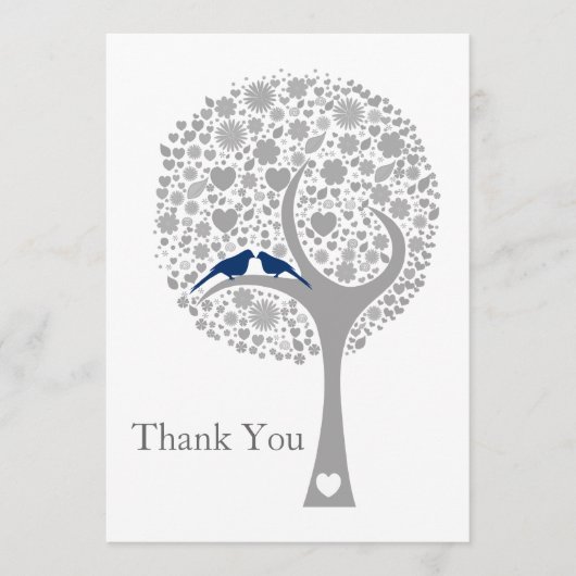 ウィムシーの木ネイビー青いロブバード結婚の感謝を感謝 サンキューカード (正面)