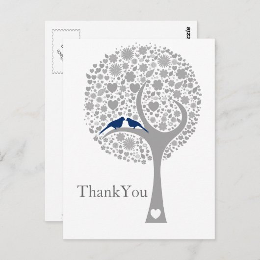 ウィムシーの木ネイビー青いロブバード結婚の感謝を感謝 ポストカード (正面/裏面)